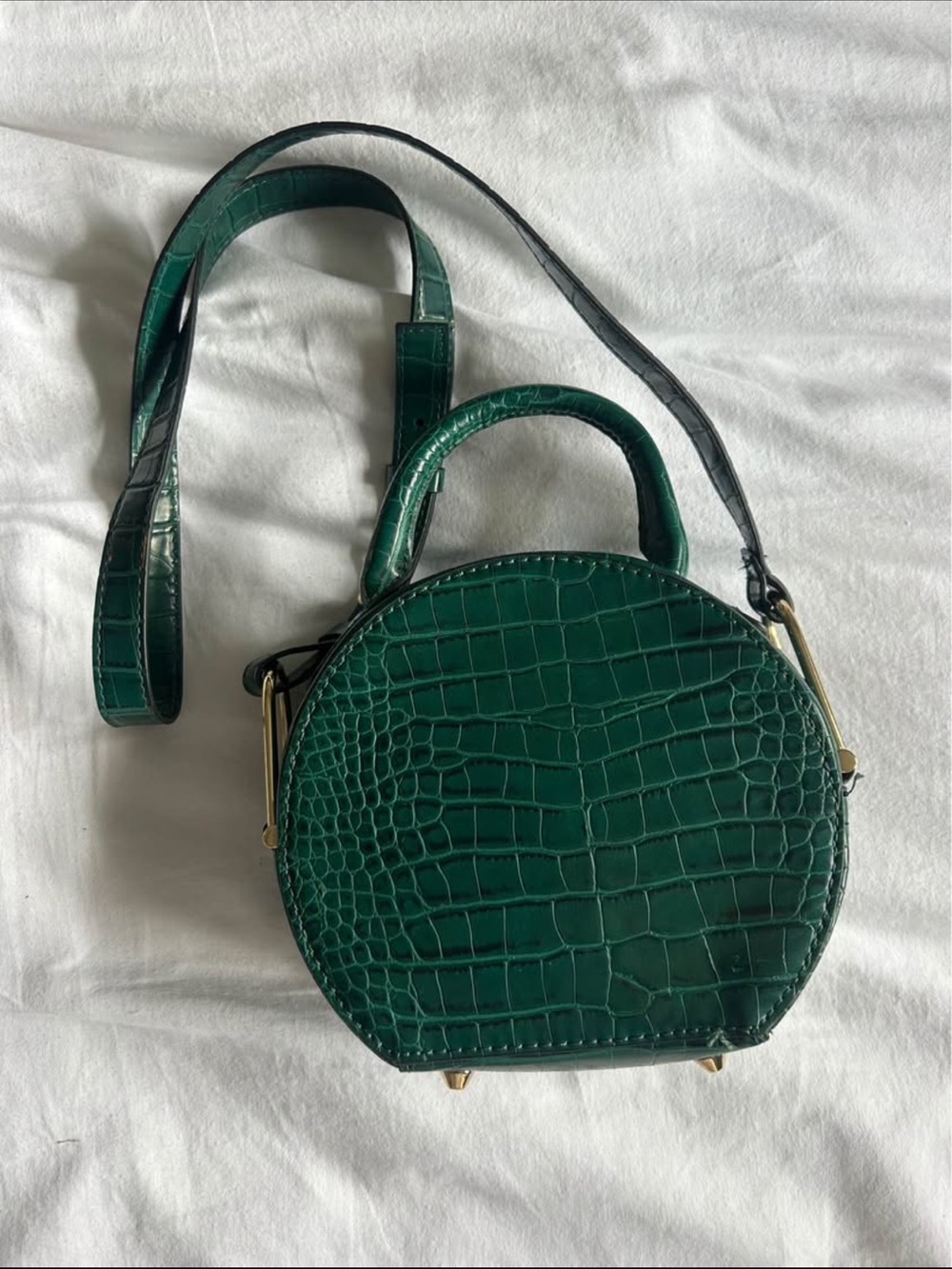 Topshop Emerald Green Croc-Embossed Round Crossbody Bag